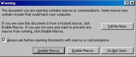 how to disable macros in excel 97